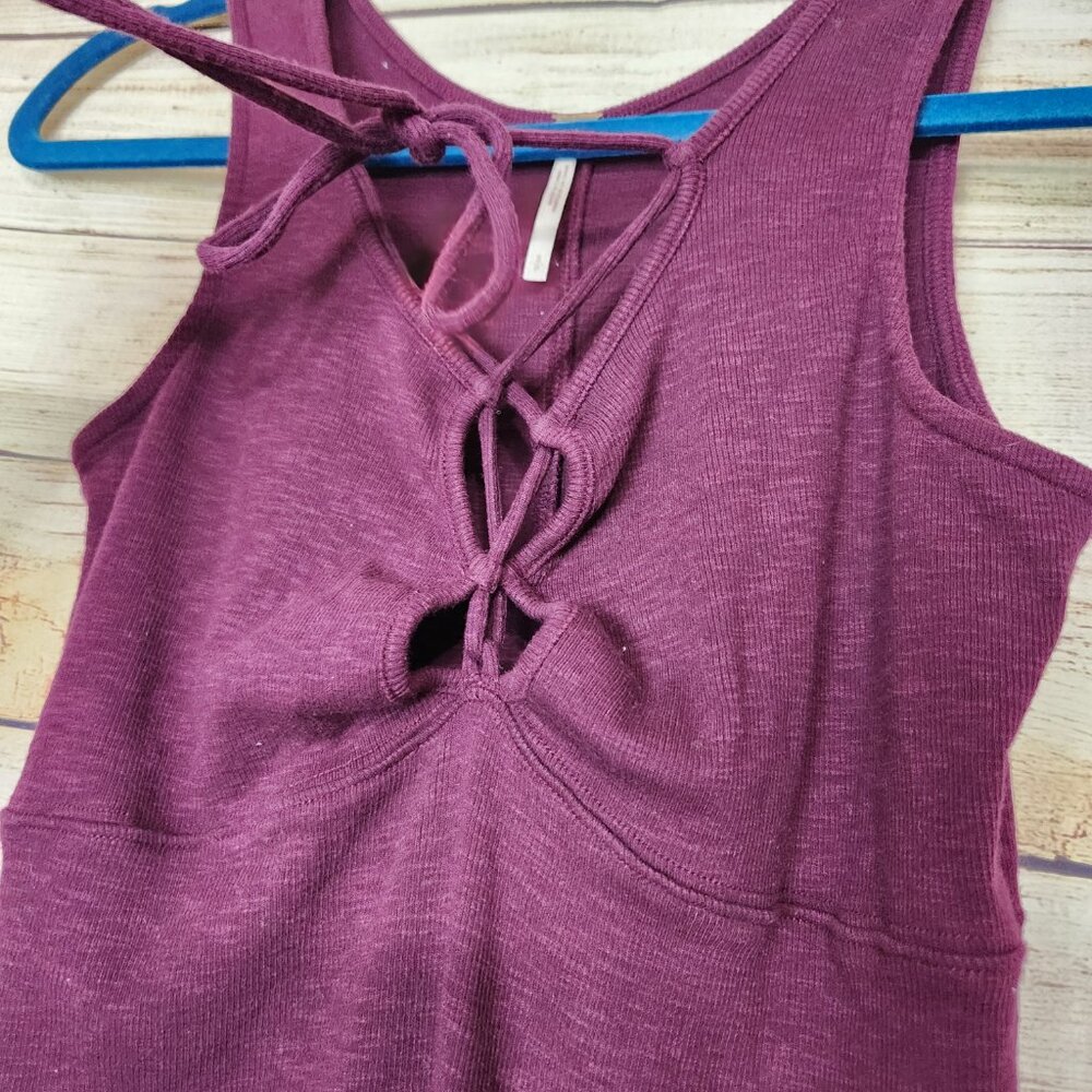 Free People Emmy Lou Ribbed Tank Top Lace Up Tie Front Purple Wine Size S/P - Picture 4 of 15